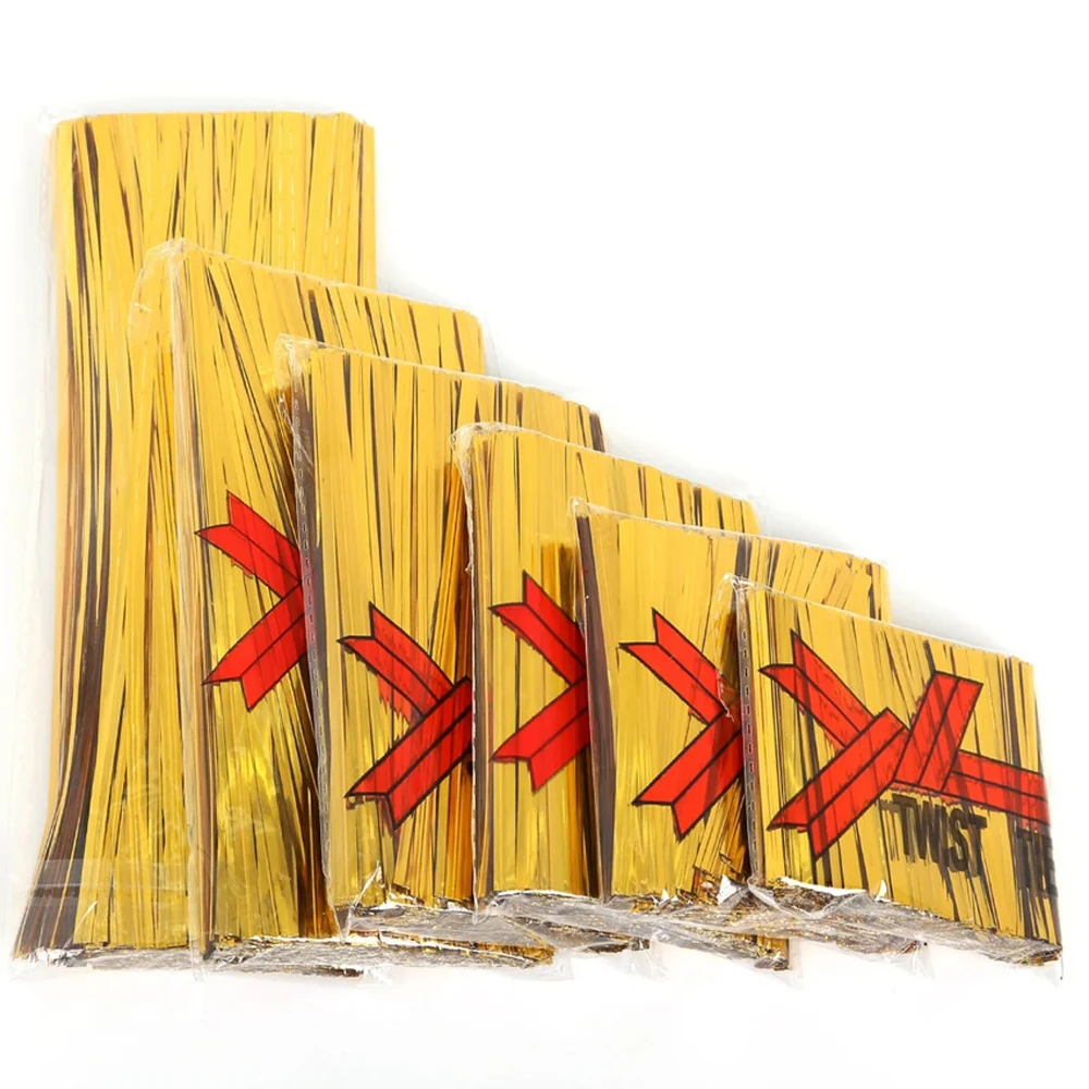 Factory Custom Reusable Strong Soft Golden Pe Plastic Double Metallic Foil Twist Tie Wire for Bread Bag Packaging Twist Ties
