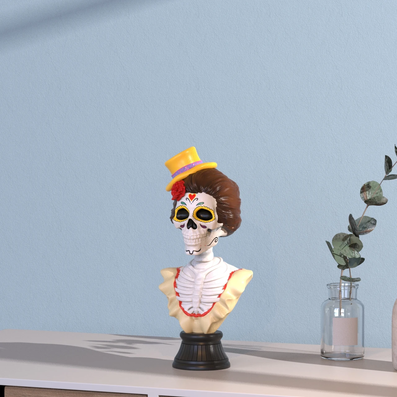 product professional supply wholesale hand painted day of the dead custom resin skull woman bust statue for festival decoration-6
