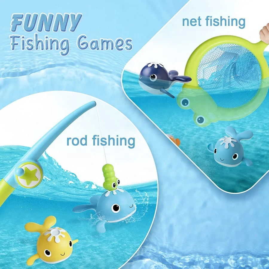 Baby Bath Fishing Toys Windup Swimming Whales Bathtub Game