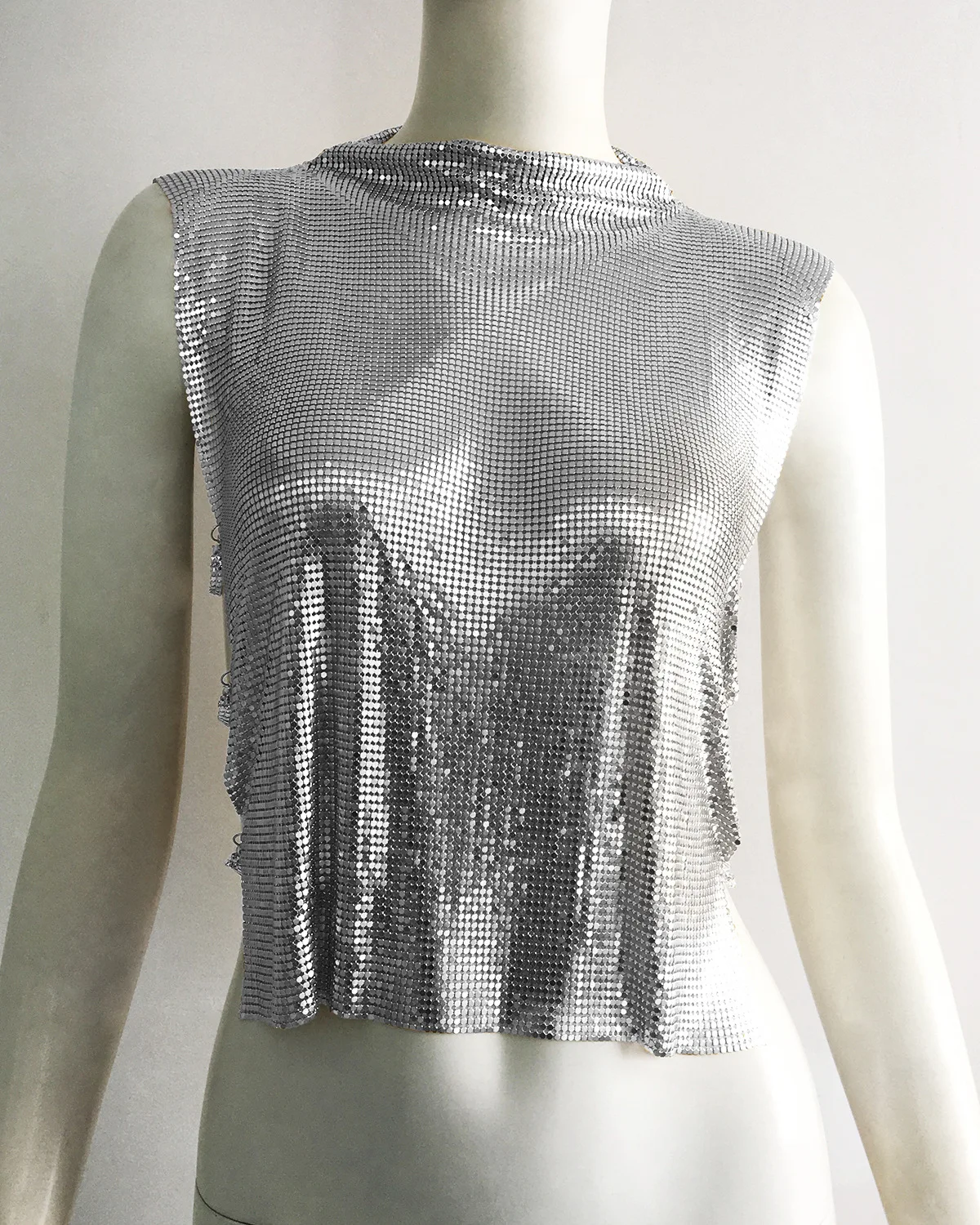 Neck Top 2023 New Shiny Party Chainmail Metal Mesh Sequins Top Summer ...