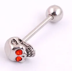 Модное ювелирное изделие для пирсинга тела из нержавеющей стали, тонкое кольцо для языка, хрустальный череп