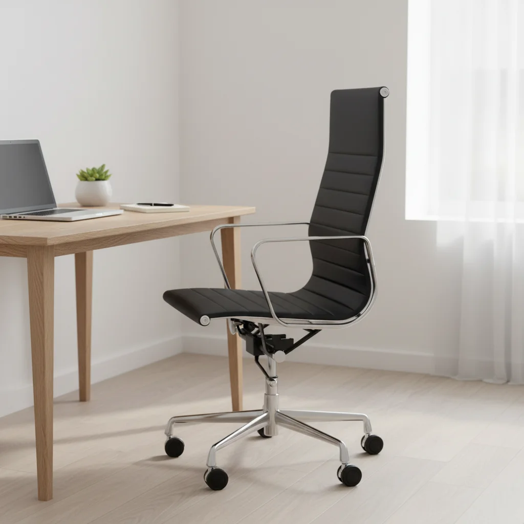 Alloy Frame Genuine Leather Executive Office Chair with Swivel Function and Steel Base 4