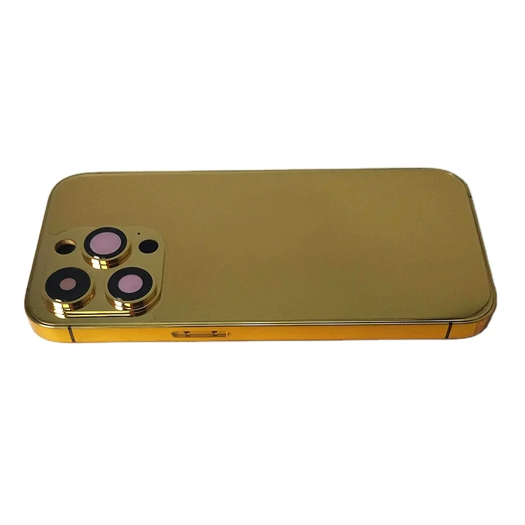New Design Accept Logo Customized 24k Real Gold Plated Luxury Mobile Phone Housing for iPhone 14 15