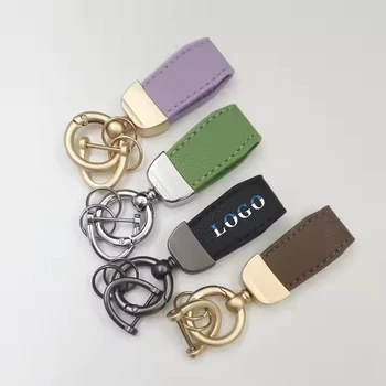 Diy Car Key Chain Luxury Genuine Leather Keychain Pure Color Buckle Key Ring Car Accessories Gift Car Keychain