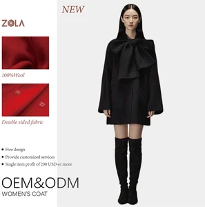 High End Casual Big Bow Decorated Double Sided Handmade Loose Fit 100% Wool Coat Winter Clothing for Ladies
