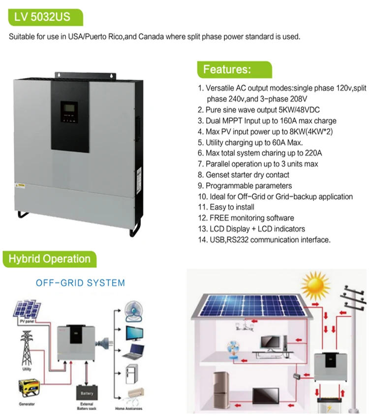 Multiple Styles Split Phase Inverter 2kw 10kw 15kw Pure Sine Wave Off ...