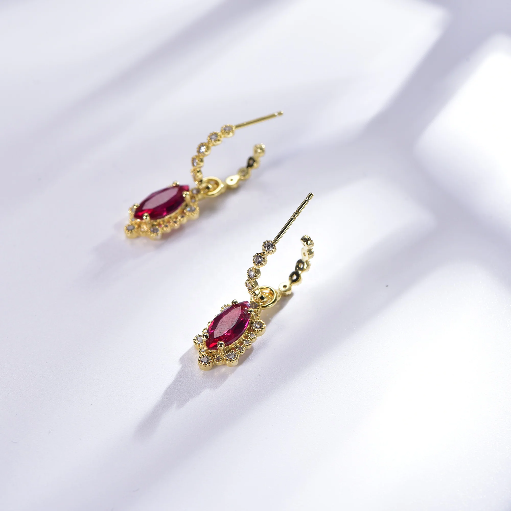 925 natural ruby sterling silver stud earrings 18k gold zircon red corundum diamond drop earrings