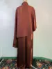 Dark brown Satin irregular-cut top and wide-leg pants set