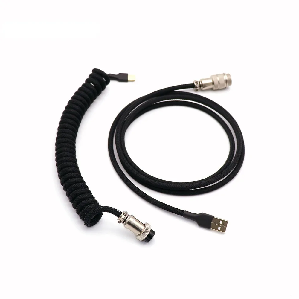 Hot Selling Double Sleeved 1.7M Keyboard 4pin Aviation Coiled Aviator USB C Cable USB C Aviator Cable With GX12