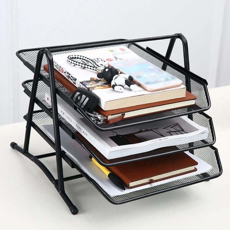 Organiseur Bureau IOUGDSEC - Plateau Maille A4 4 Niveaux Bois/Métal - Avec Tiroir Et Porte-Stylos - 32x25x6.5cm