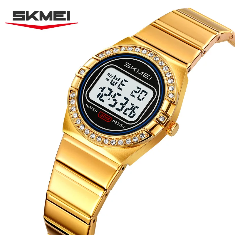Venta al por mayor señora SKMEI 2446 diamante piedra personalizar  impermeable perspectiva minimalista Simple Digital mujer reloj