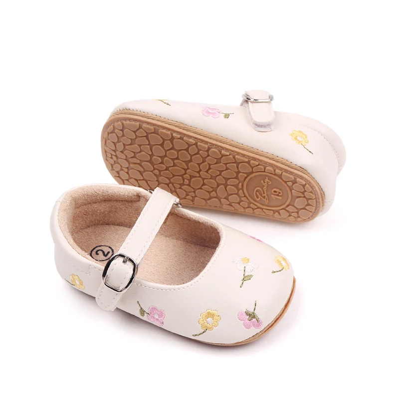 Beautiful Flower Embroidery Soft PU Leather Princess Baby Girl Shoes Toddler Shoes for Girls Baby Walking Shoes factory