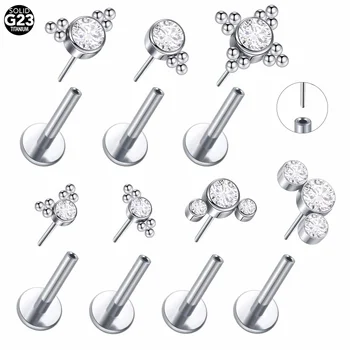 Titanium Threadless Labret Stud Body Jewelry Push Pin Crystal Ear Cartilage Helix Tragus Gold Zircon for Lip Piercing Orthodox