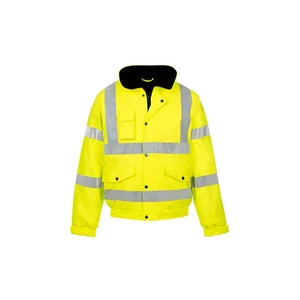 EN20471 Hi Vis Industrial Bomber Reflective Safety Winter Jacket Workwear Concealed Hooded Padded Waterproof Work Wear Coat