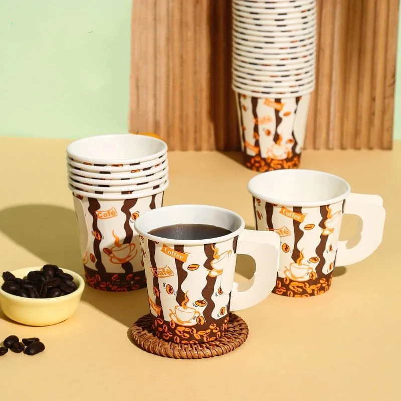 8 oz Custom Print Disposable Biodegradable Craft Paper Coffee Cup with  Handle Recyclable Hot Drinks Take Away Food Tea