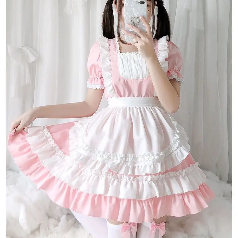 Shop in Stock Lolita Cute Pink Ruffle Maid Outfit Cosplay