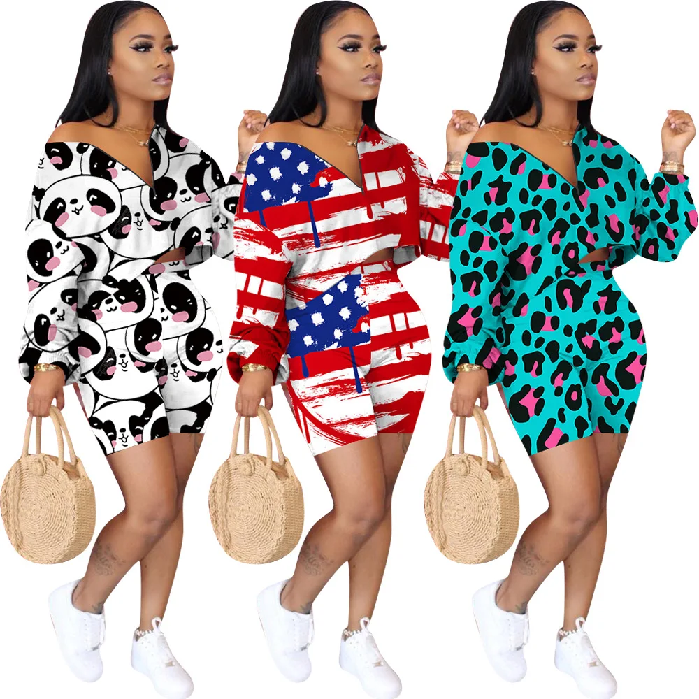 Crop Top Biker Shorts Two Piece Set 