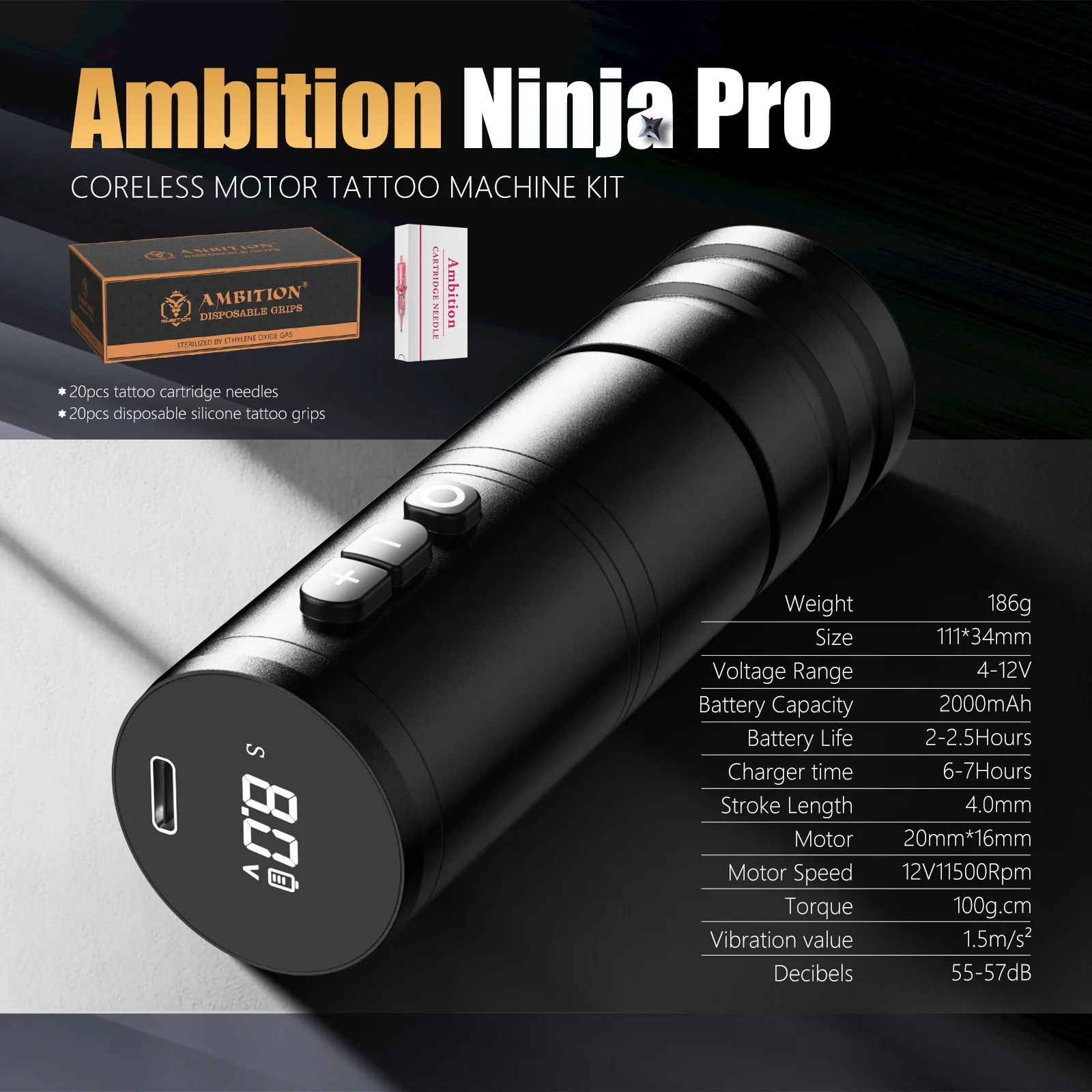 Ambition Ninja Pro Tattoo Gun - Professional Wireless Machine