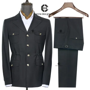 Cenne Des Graoom 2026 New Fashion Vintage Hunting Outfits for Men Grey Safari Jackets with Multi Pockets Slim Fit Casual Wear