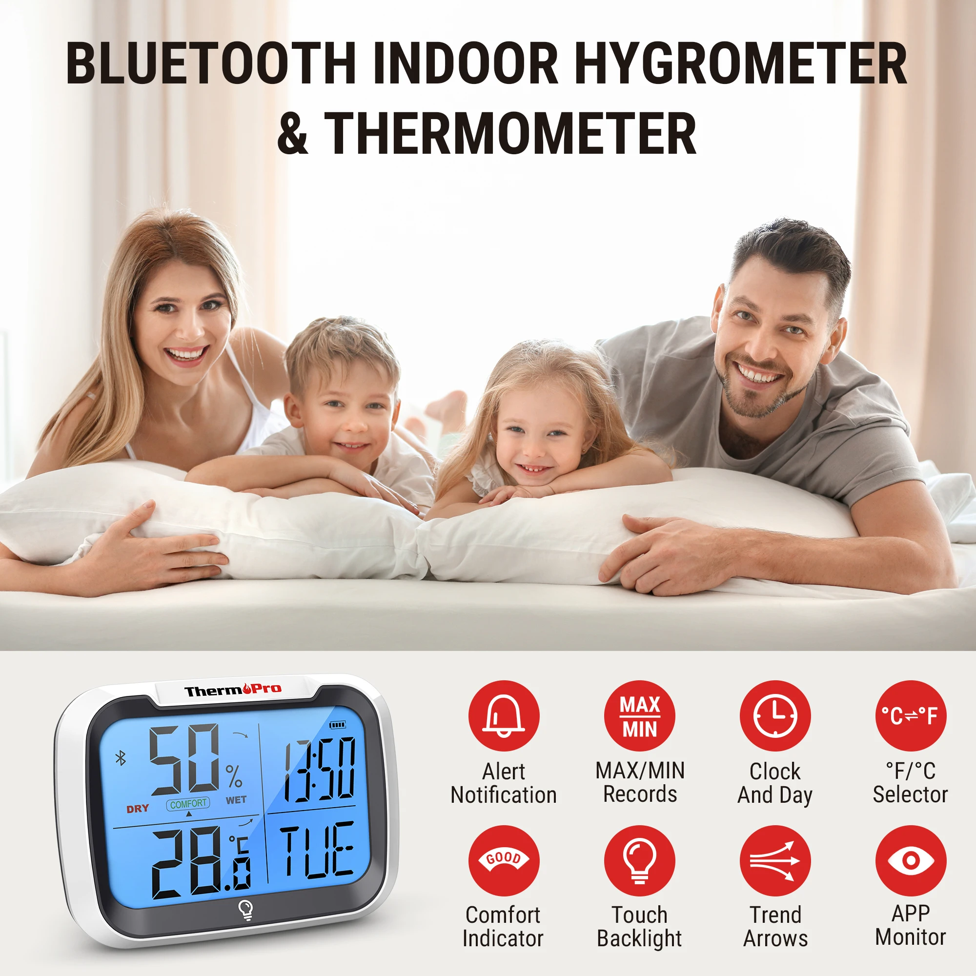 Digital ThermoPro Indoor Hygrometer with App TP393B, For Industrial