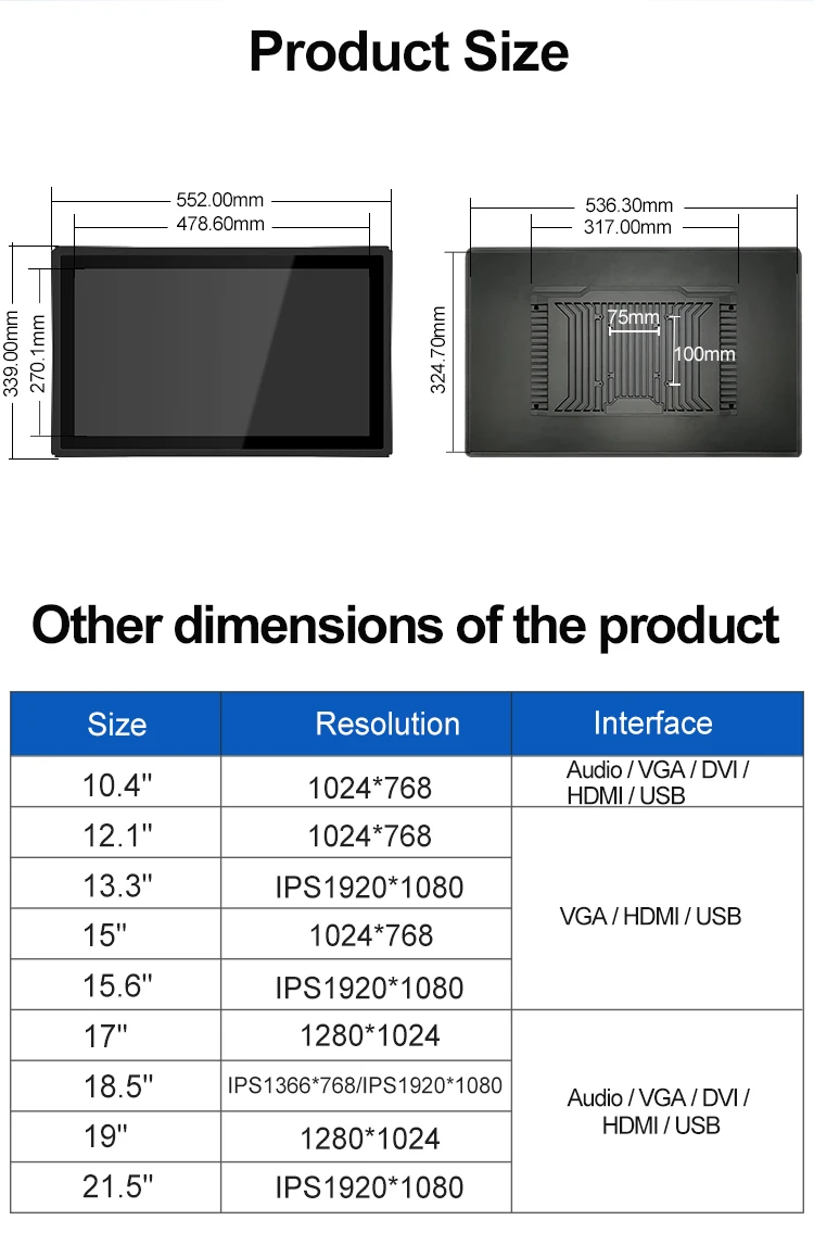 21.5" Industrial Grade Capacitive Multi-Touch Screen Monitor IP65 Waterproof Embedded Display Dustproof New