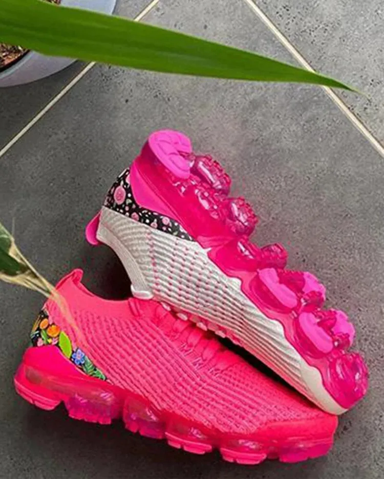 Новый стиль; Женская обувь из дышащего материала; Обувь с вырезами; С принтом сочетающихся цветов Fly ткачество кроссовки