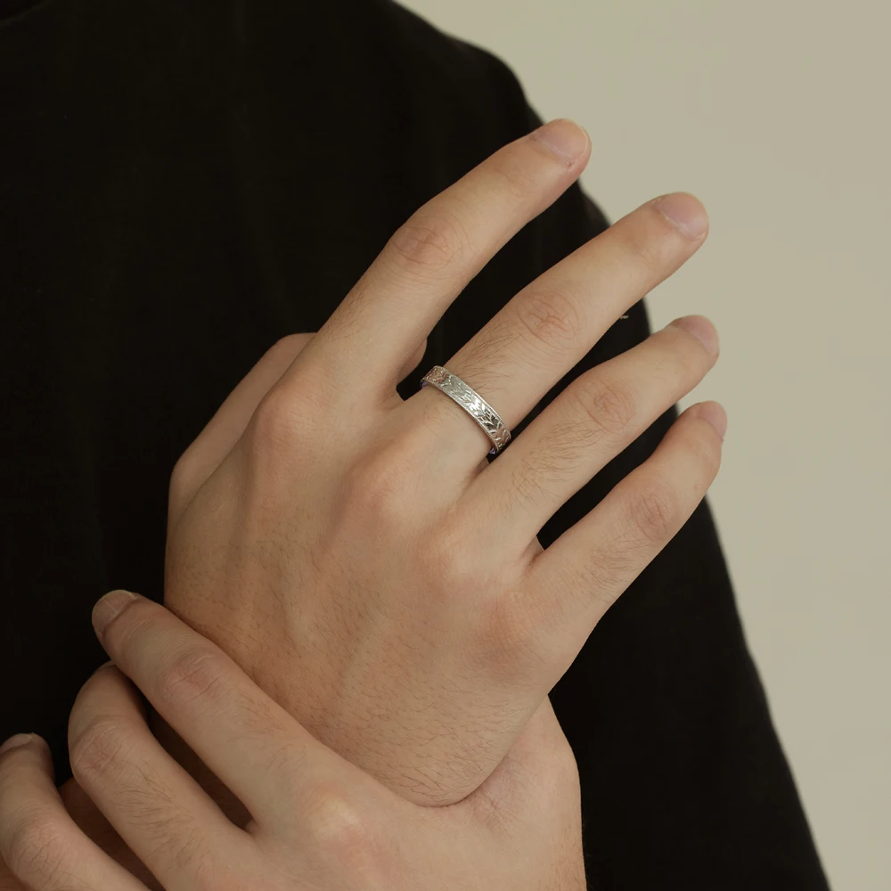 KAKODIY Fine Jewelry 925 Sterling Silver Ring Simple Creative Design Engraved Zircon Zirconia Men's and Women's Couple Ring detail 1