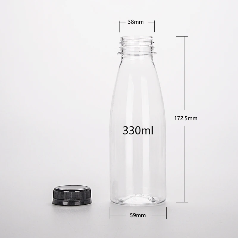 Labels Sticker Customized Fancy Juice Bottle 330ml 500ml Disposable ECO Clear Beverage PET Bottle PP Screw Top Soda Bottle
