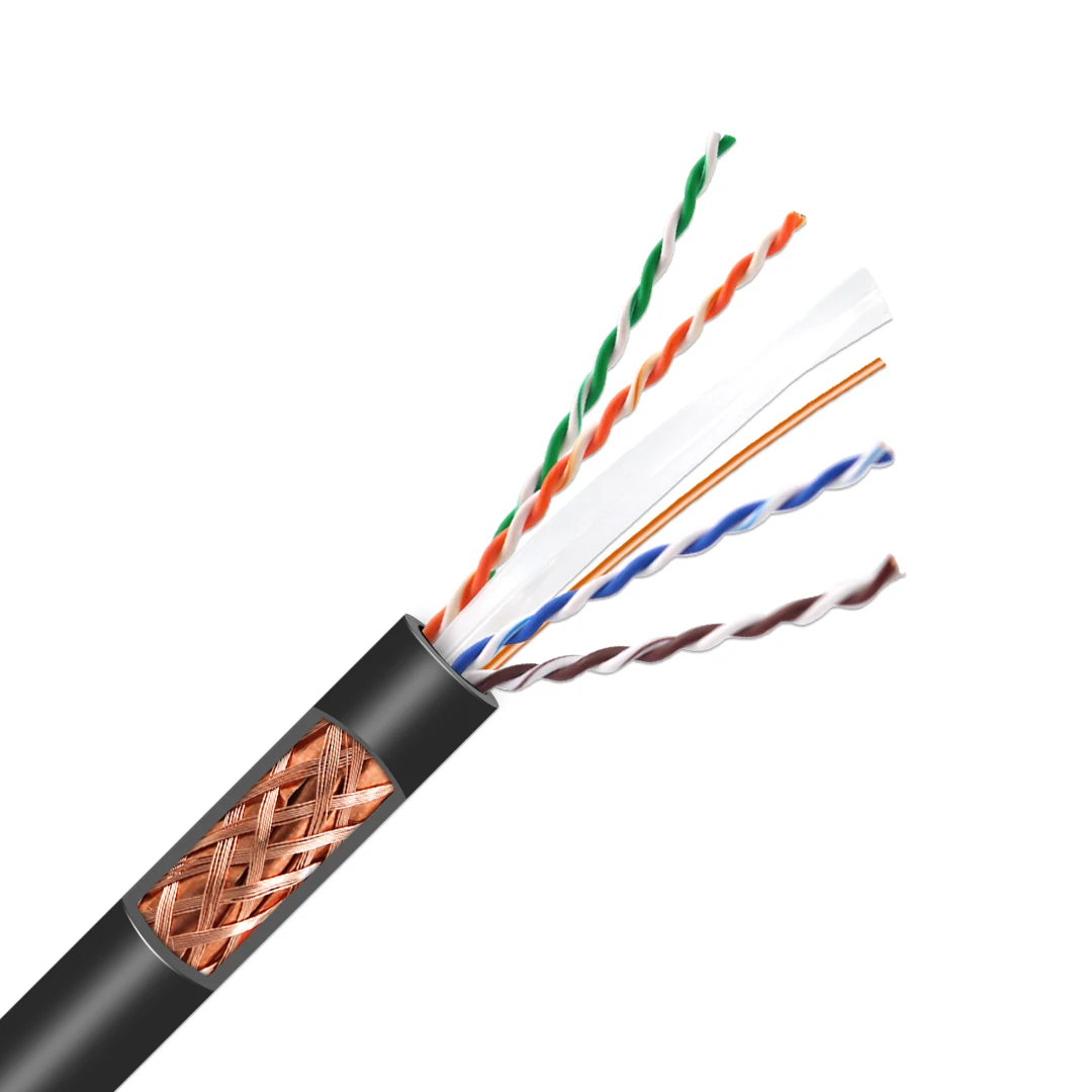 SFTP shield Cat6 Black Network Cable Solid Bare cat6e Copper Outdoor PVCPE 1000ft 305m 100m 23 AWG Wooden Reel network - ANKUX Tech Co., Ltd