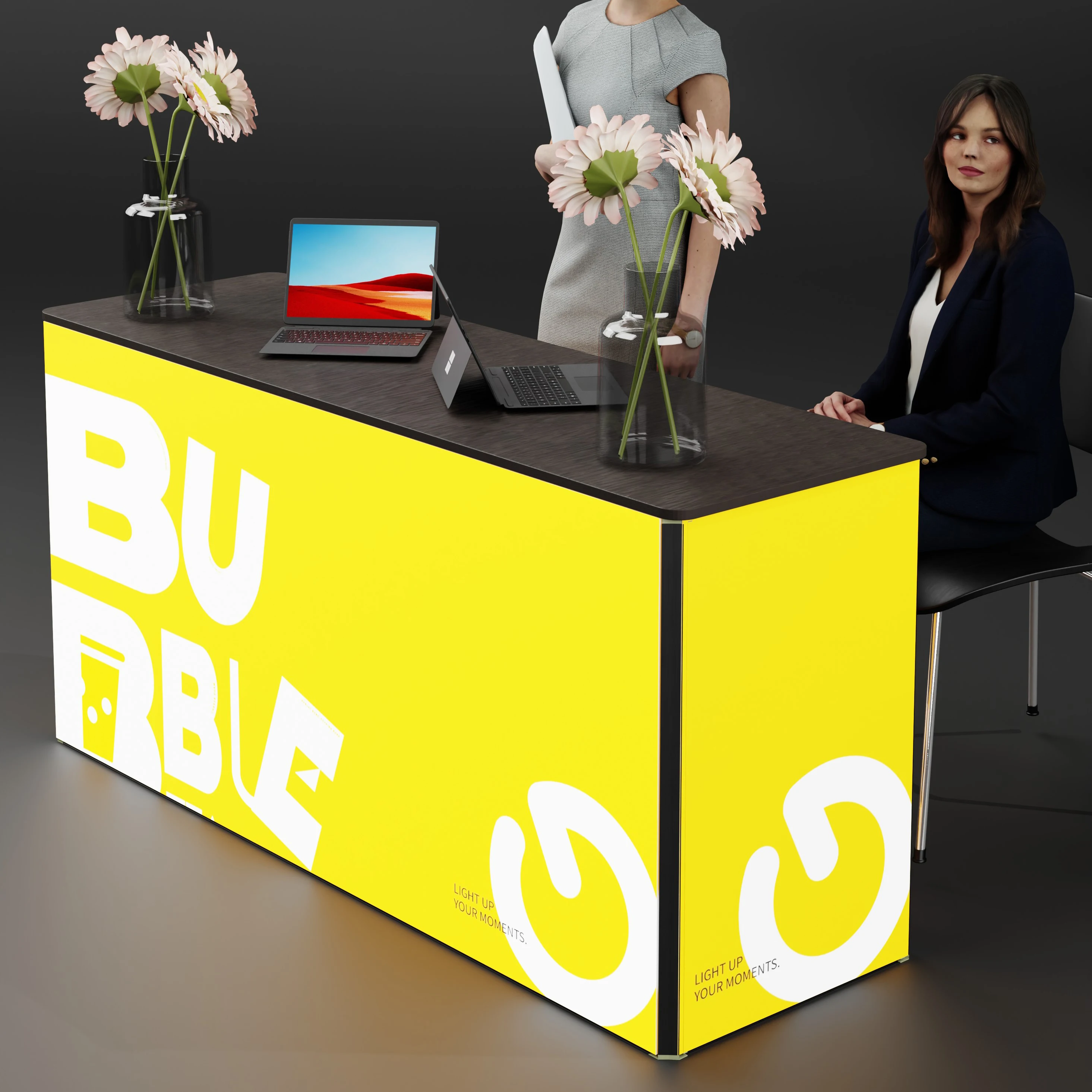 Paquete promocional: mesa personalizada para exhibición museística, stock disponible, construcción duradera