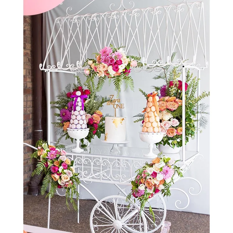 Customized Collapsible Metal Candy Cart Flower Candy Carts With Wheels for Wedding Christmas Decoration Dessert Candy bar Cart