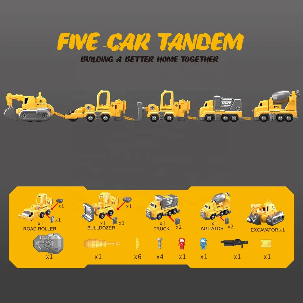 5 in 1 Assemble Deformation Construction Vehicle STEM Kit 38cm Large Size Transform Robot Toy for Kids with Storage Box Packing