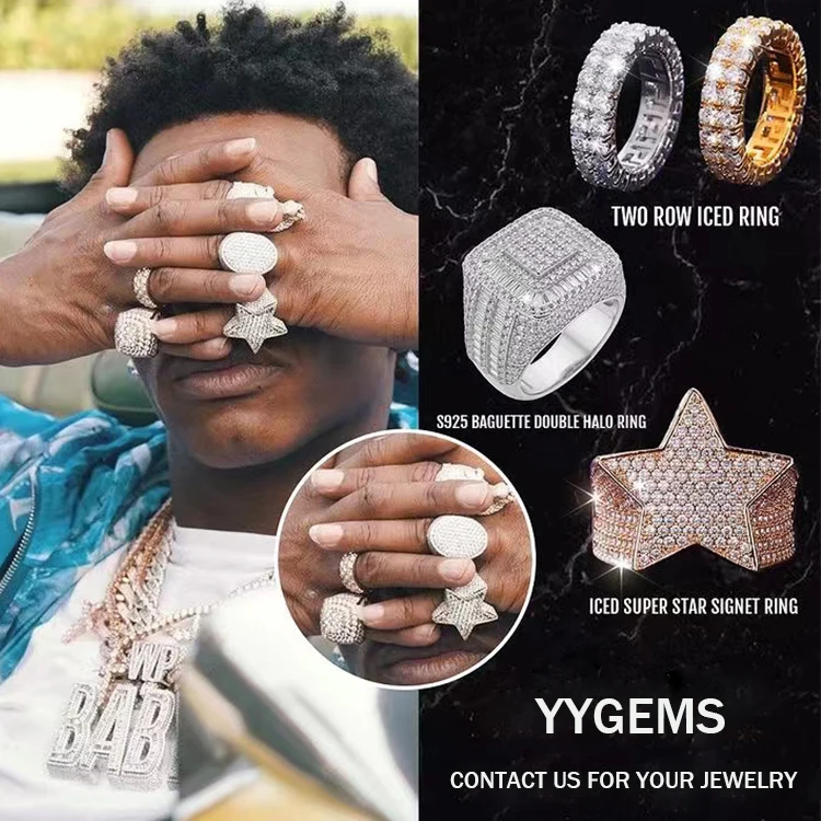 Necklace Rappers With Star Ring Hip Hop Fully Iced Large Gold