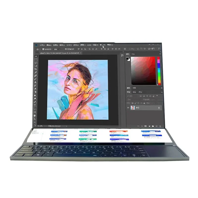 OEM Factory's Dual Screen Notebook Core I7-10750H Processor 16 Inch + 14 Inch 2K Touch Screen Laptop for Business New Camera