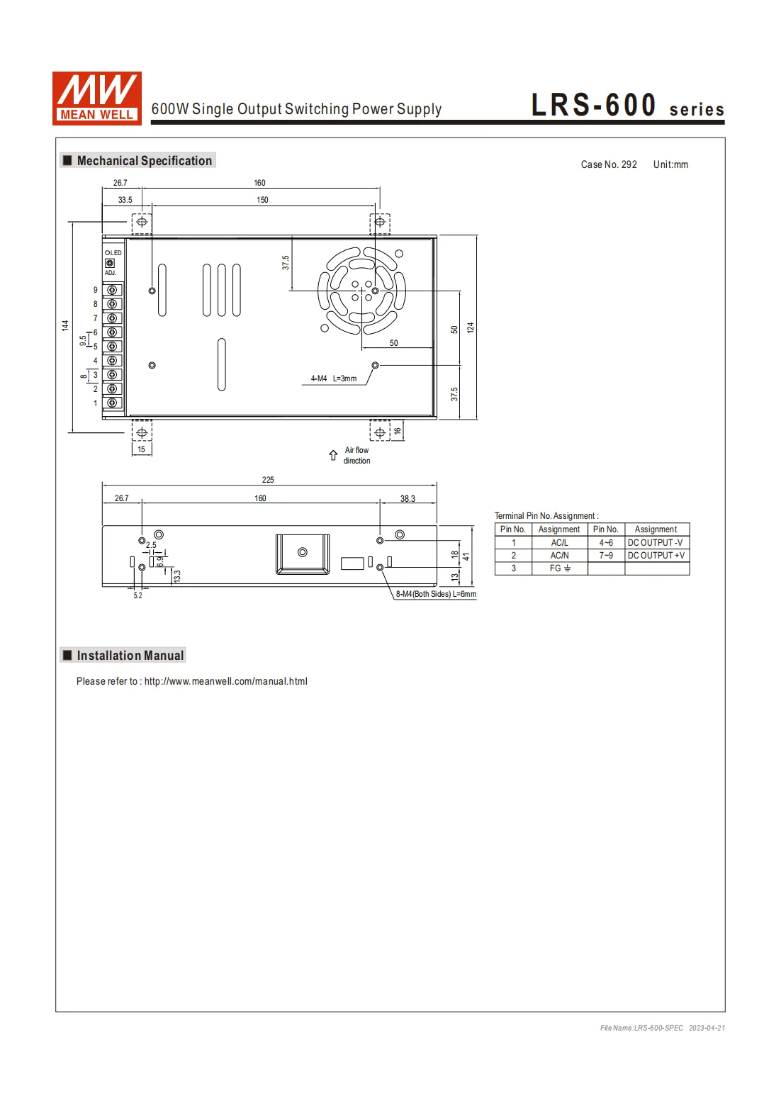 Meanwell Switching Power Supply LRS-600-48