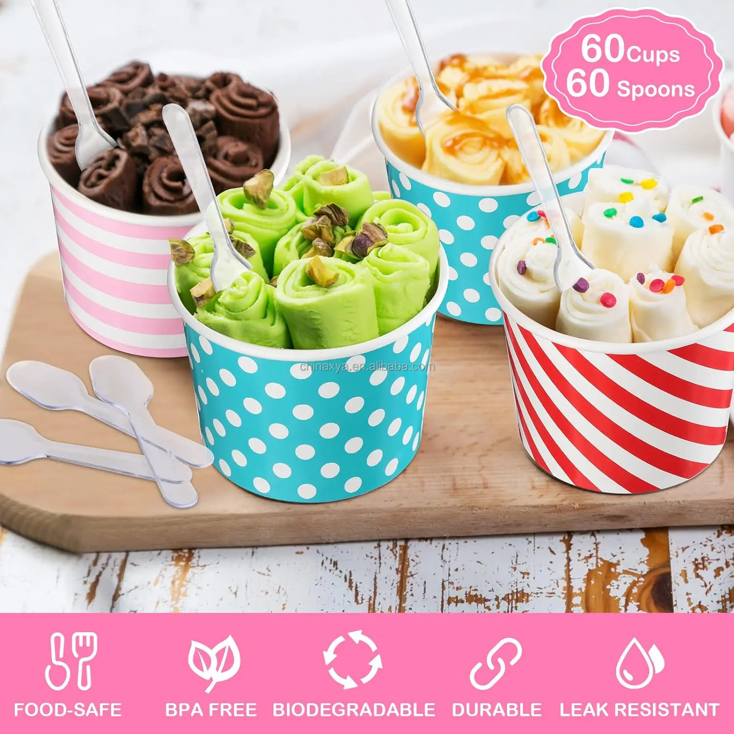 Disposable Paper Dessert Bowls Ice Cream bowl with Lid Single Wall Design in 2oz to 20oz Sizes Custom Print and Print Options Av factory