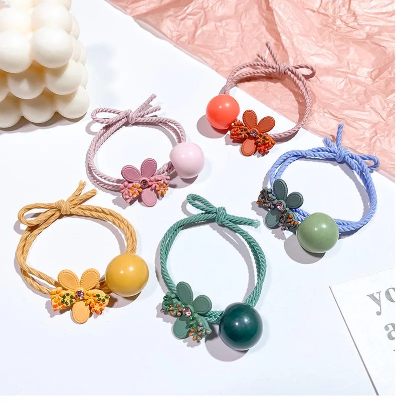 Wholesale Acrylic Flower Hair Ties For Girl High Elastic Rubber Band