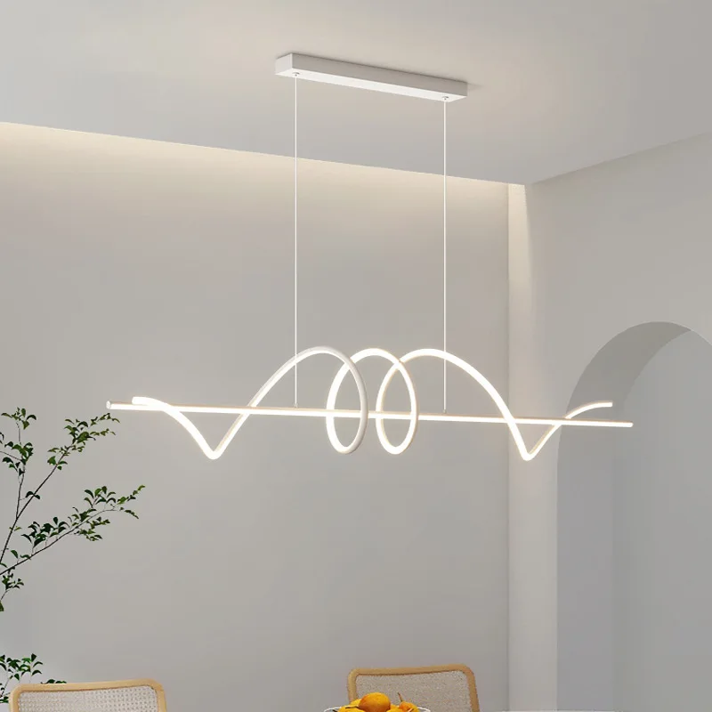 Современная простая металлическая стеклянная люстра для ресторана длинная Подвесная лампа обеденный стол Кухня линейная волна светодиодная подвеска освещение