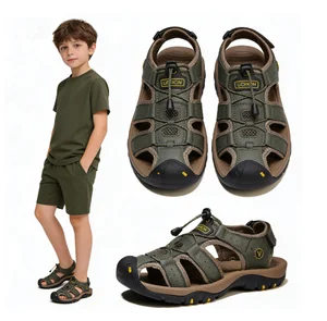 Babyhappy Wholesale Outdoor Cap Toe Anti-Slip Rubber Sole Leather Upper Baotou Beach Sandals for Men