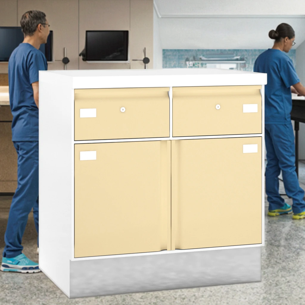 Two-Drawer Dual Door Base Storage System 810mm for School with Ball-Bearing Slides and Sterilizable Surface Stainless Steel 5