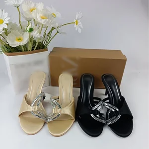 QuiteS 2026 New High Heels Trf Post Empty Skinny Heel Rhinestone Bow Elegant Fashion Temperament Sandals