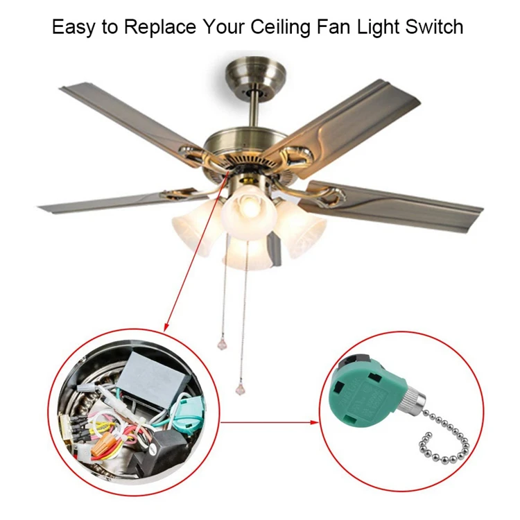 ZING EAR ZE-268S6 3-Speed 4-Wire Ceiling Fan Wall Lamp with