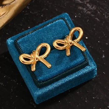 Minimalist Jewelry Bow Stud Earrings 18k Gold Plated Jewelry Waterproof Stainless Steel Earring