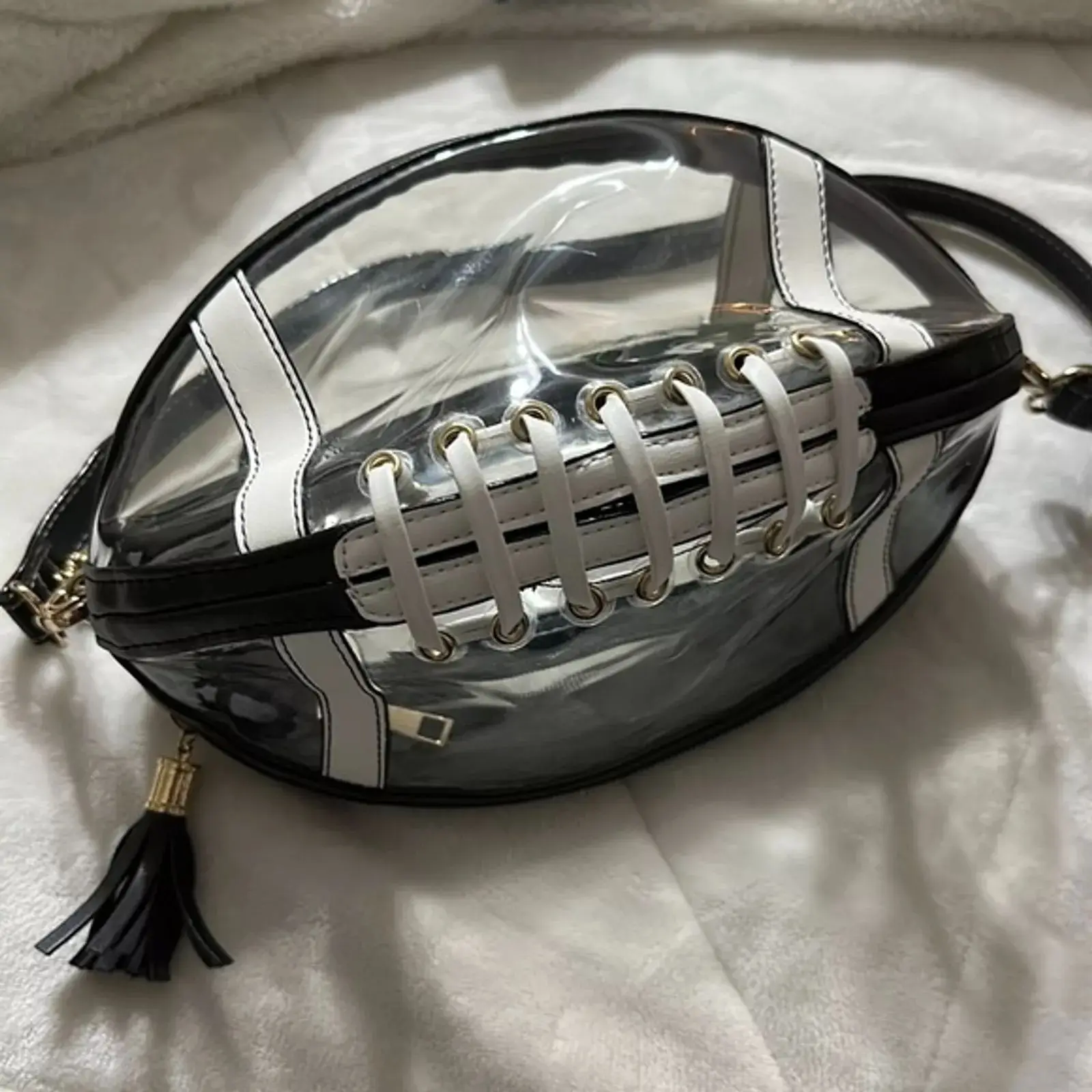 Clear PVC Crossbody Purse Bag Women Football Shaped Crossbody