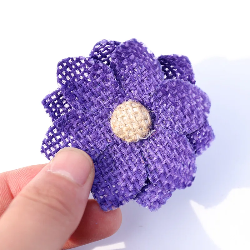 Colorful Natural Burlap Flowers Assorted Handmade Rustic Burlap Rose for Wedding Decoration and Floral Crafts Making