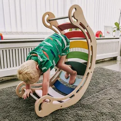 Деревянная детская лодка-качалка Xiair, доска-качалка для малышей, образовательная Радужная доска Монтессори Вальдорф