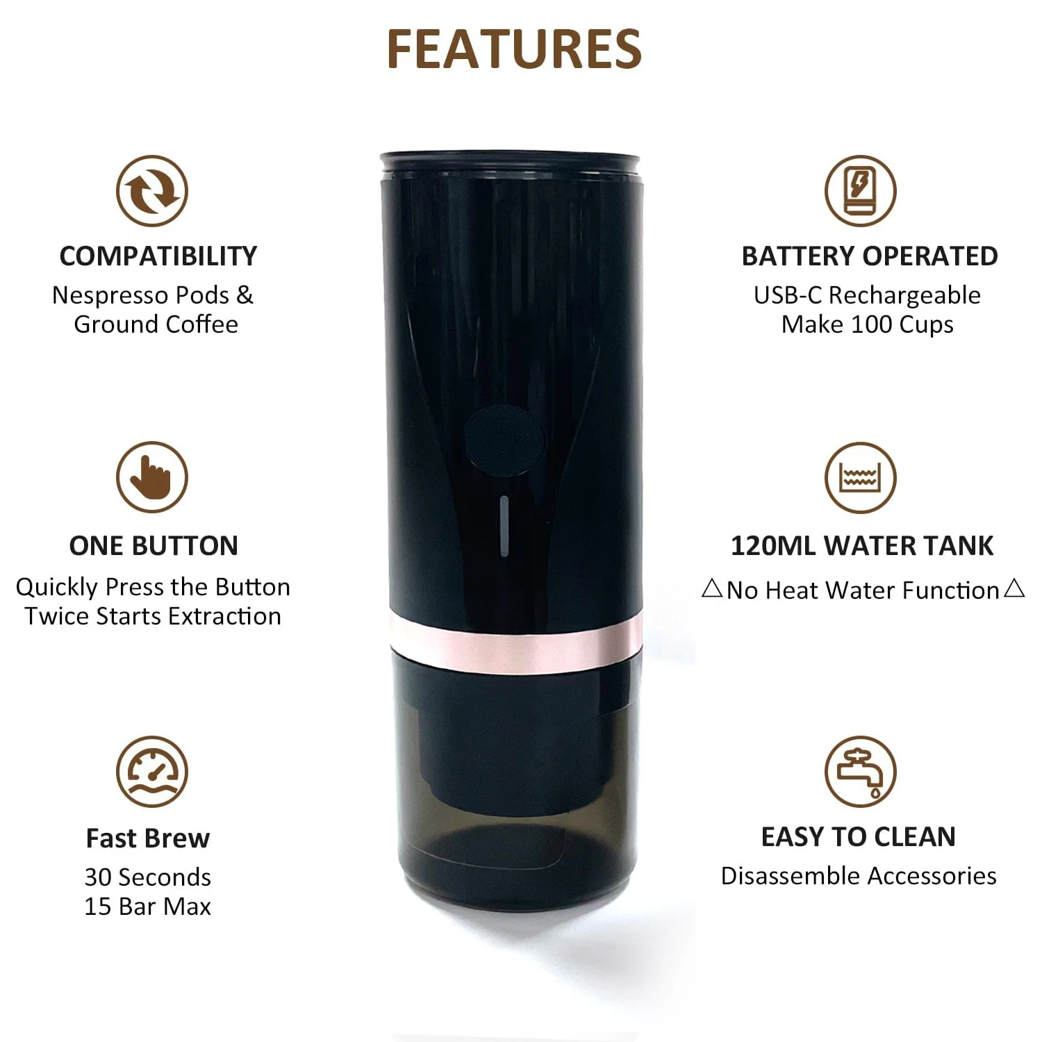 New Arrival Commercial Vending Roasting Automatic Espresso Portable Coffee Maker Machine Cappuccino Machine Battery OEM ABS 5V