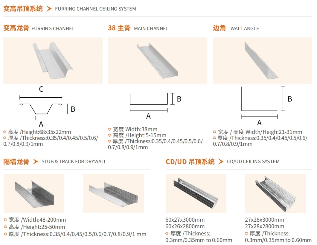 Light Steel Keel Card Wall Ceiling And Earth Cross Support Ceiling