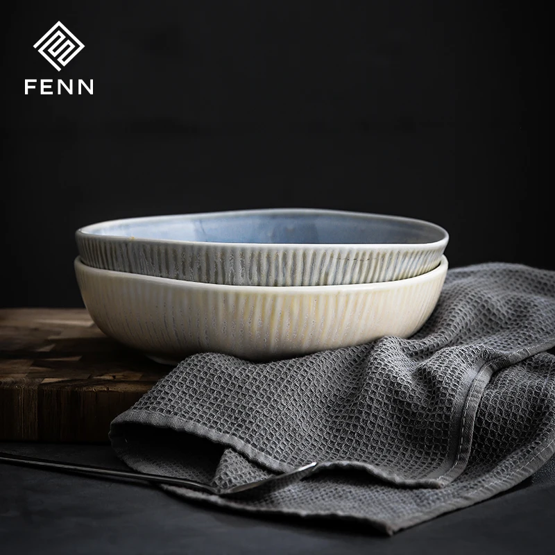 FENN Luxury Ceramic Tableware Vintage Design Yellow Color Glazed Customizable Restaurant Soup Plate Dish Porcelain Deep Plate