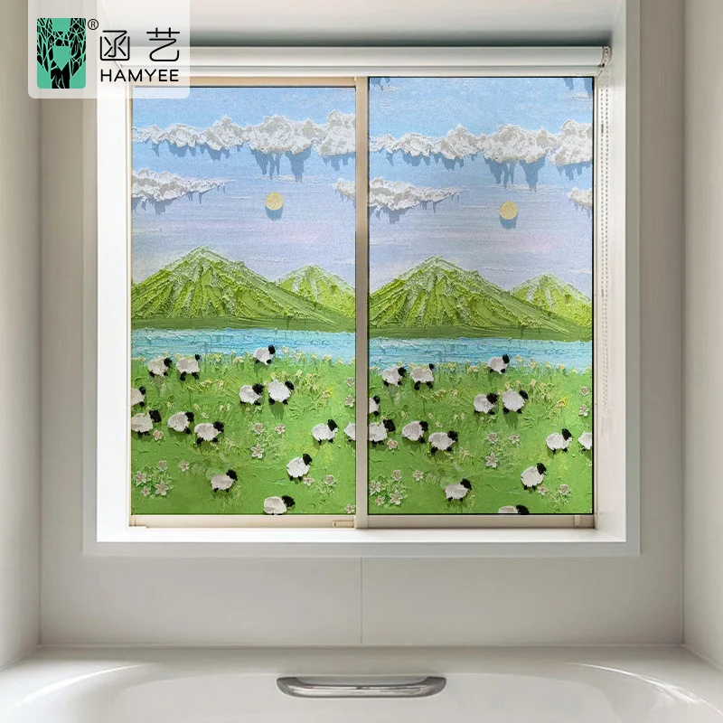 Custom print window film colorful glass film semi-opaque static window privacy film